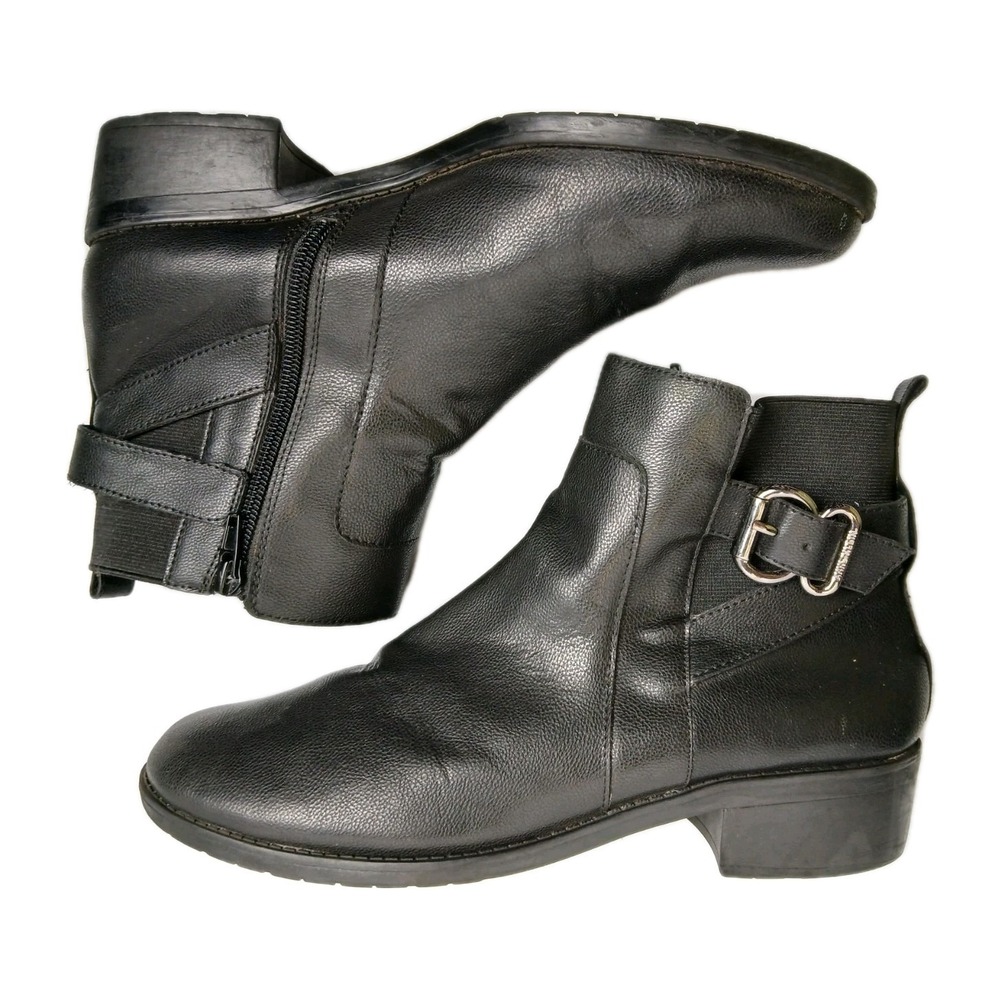 Anne Klein Leather Ankle Boots Moto Buckle‎ Zip Up Booties Size 9.5M #1529